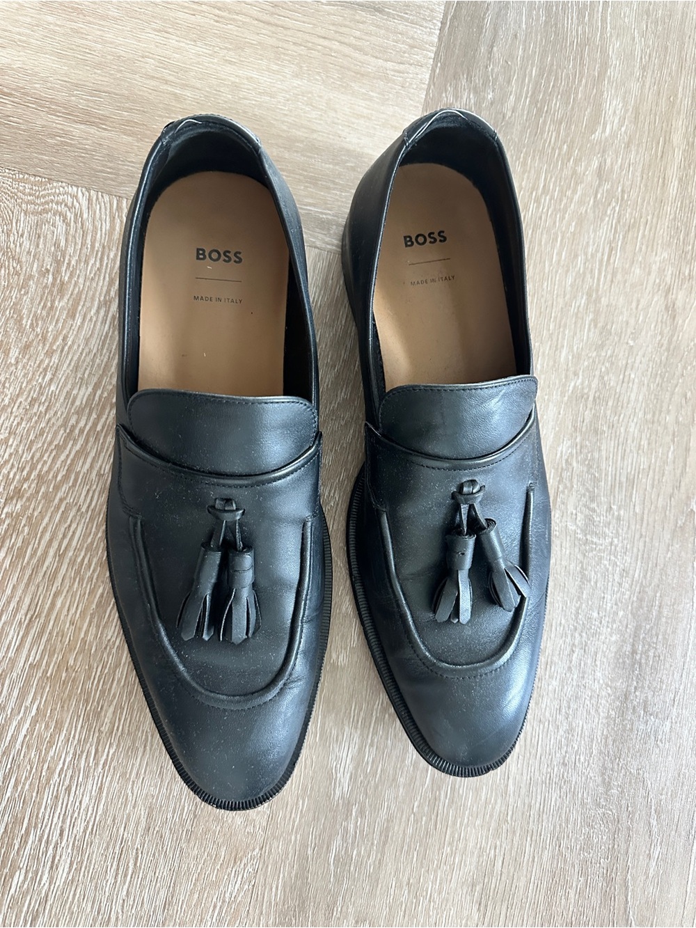 BOSS Black Leather Tassel Penny Loafers